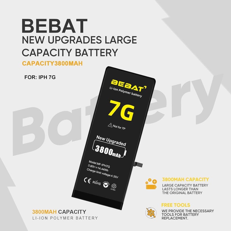 BEBAT Replacement for iPhone 7 Battery, 3800mAh High Capacity Li-ion Polymer Replacement Battery for Model (A1660 A1778 A1779) with Professional Repair Tool Kits - Image 3